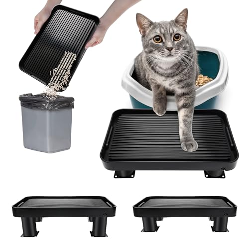 Black Litter Box Ramp with 4 Detachable Adjustable Height Stand, Litter Box Step for Small & Elderly Cats, Filter Cat Litter & Washable & Elevated Cat Ramp (14"x10"x3.74")