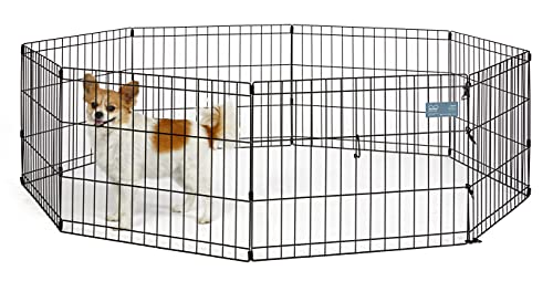 MidWest Homes for Pets 18-Inch Exercise Pen, for Indoor and Outdoor use, 16 Sq Feet of Play, Folding Dog Pen, No Door Design for Maximum Security, Easy to Set Up, Foldable Dog Playpen - color: Black No Door, size: 18"H