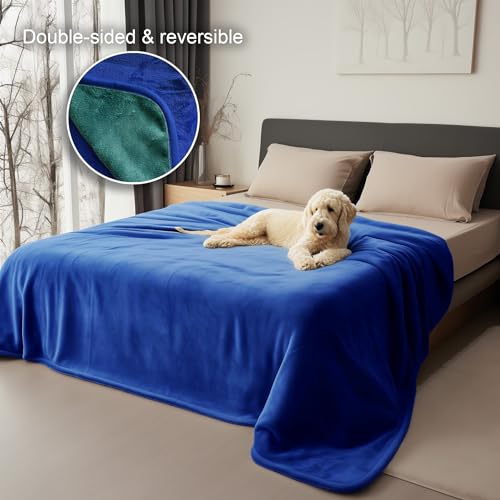 King Size Waterproof Blanket – Spill-Proof, Water-Resistant Flannel Blanket for Bed, Couch, Kids & Pets Protection, Reversible Cozy Design (Navy Blue & Abyss Green, 90x108) - color: Navy Blue & Abyss Green, size: King