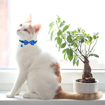 Breakaway Cat Collar with Removable Bow Tie and Bell, 3 Pack Safety Buckle Kitten Collars, Adjustable Pet Collar with Cute Multi-Style Patterns, Ideal for Boy Cats Puppy - color: Style B - Blue