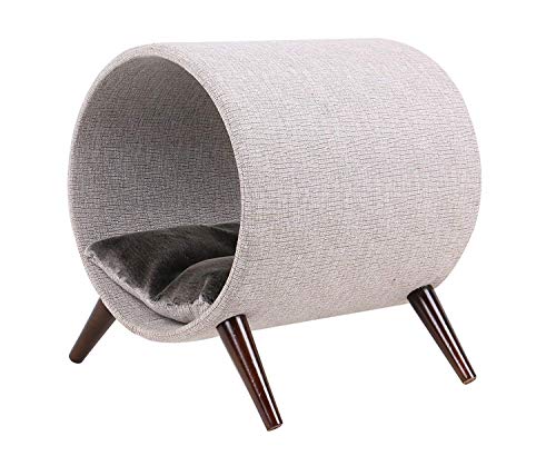 Cat Craft Tunnel Bed with Wooden Legs | Elevated Cat Tunnel Features Plush Bed Inside for Privacy | Ideal for Modern & Smaller Spaces, Contemporary - color: Contemporary