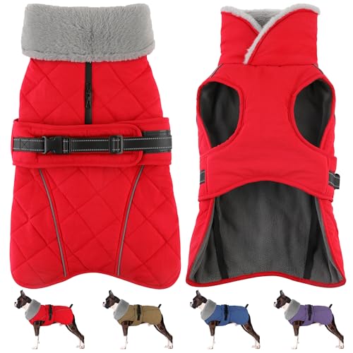Dog Coat, Waterproof Dog Winter Jacket with Adjustable Buckle, Reflective Turtleneck Pet Snow Vest Warm Fleece Sweater for Small Medium Large Dogs - Red, S - color: Red, size: Small