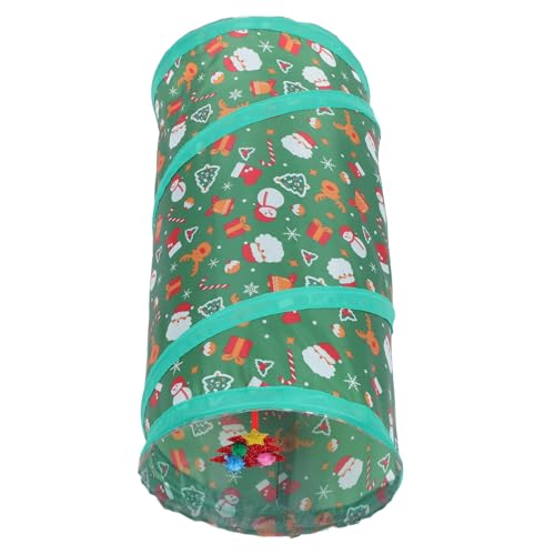 Christmas Theme Collapsible Cat Tunnel Cube with Bell Ball Foldable Breathable Cat Playhouse Hideaway for Interactive Exploration and Active Indoor Pets