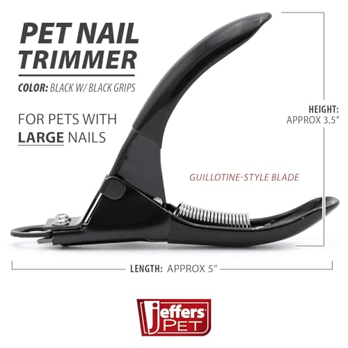 Jeffers Pet Nail Trimmer Large Hole Black – Guillotine Clippers for Dog, Cat, Puppy & Small Animal Grooming – Stainless Steel Blade, Non Slip Grip, Pet Grooming Tool for Home & Travel