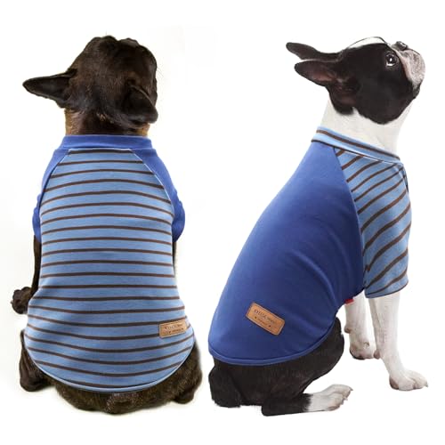 KYEESE 2Pack Dog Sweater, Soft Puppy Sweatshirt Stretchy Pullover Dog Sweater for Small Dogs Boy, Lightweight Fleece Cat Shirt Pet Clothes with Sleeves, M - color: 02# Blue+Stripe, size: Medium (8.5-13lbs)