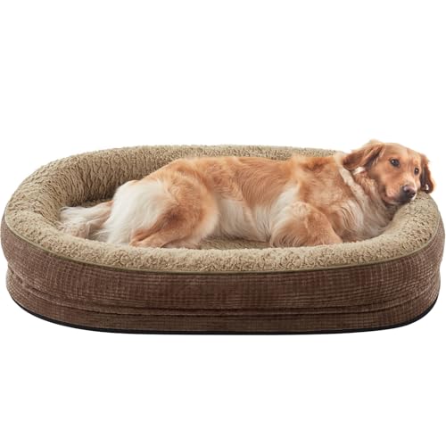 JOEJOY Orthopedic Dog Beds Large Sized Dog, XL Egg-Crate Memory Foam Pet Couch Bed with Bolster Sides, Waterproof Lining, Removable Washable Cover & Non-Slip Bottom, Brown - color: Brown, size: XL(42"x 32"x 7.5")