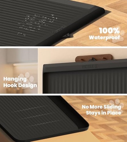 Dog Food Mat 36"x24", Waterproof Pet Feeding Mat with Diversion Grooves and Raised Edges, Large Non-Slip Dog Bowl Mat for Food and Water, Cat Food Mat for Floors, Easy to Clean, Black - color: Black
