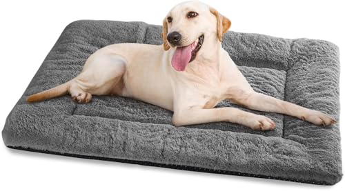 Dog Crate Pad Washable, Plush 42 x 28 Inch Anti-Slip Kennel Mat for Medium & Large Dogs, Fits Wire or Metal Crates, Travel, Home & Training Use, Dark Grey - color: Dark Grey, size: 42.0"L x 28.0"W x 1.5"Th