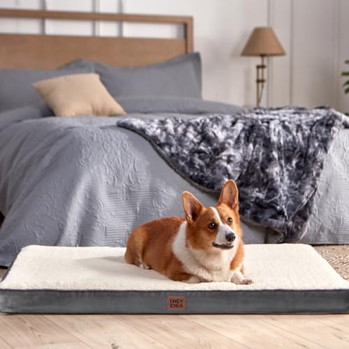 EHEYCIGA Orthopedic Dog Beds, Egg Crate Dog Bed Pet Mat with Washable Removable Cover, All Size Dogs - color: Beige, size: 30*20*3.5 Inches