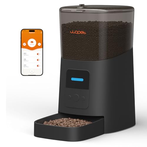 WOPET 6L Automatic Cat Feeder,Wi-Fi Enabled Smart Pet Feeder for Cats and Dogs,Auto Dog Food Dispenser with Portion Control, Distribution Alarms and Voice Recorder Up to 15 Meals per Day - color: Black