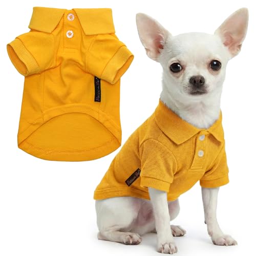 Parisian Pet Dog Polo Shirt – Classic Yellow Cotton Pet Apparel with Collar & Buttons, Soft Breathable Puppy T-Shirt - Cute Dog Clothes - Ideal Summer Clothes for Small Dogs - Shirts for Dogs Boy Girl - color: Yellow Polo, size: XXS