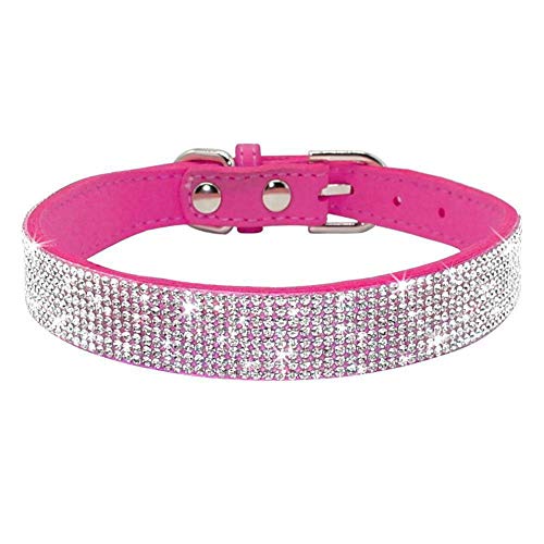 Rhinestone Dog Collar, Cute Dazzling Sparkling Soft Suede Leather Adjustable Pet Dog Cat Collar Crystal Diamond for Puppy Small Medium Large Dogs (XXS:15 - 21 cm, Hot Pink) - color: Pink, size: XXS:15 - 21 cm
