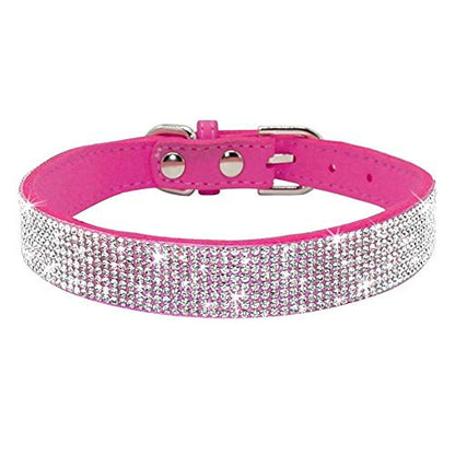 Rhinestone Dog Collar, Cute Dazzling Sparkling Soft Suede Leather Adjustable Pet Dog Cat Collar Crystal Diamond for Puppy Small Medium Large Dogs (XXS:15.5-21cm, Hot Pink) - color: Hot Pink, size: XXS:15.5 - 21cm
