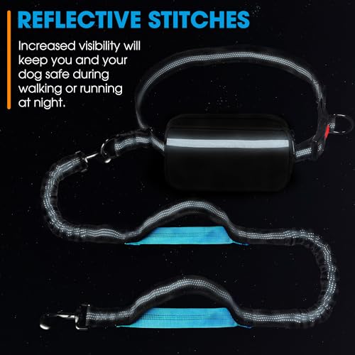 Hands Free Dog Leash with Waist Belt – No-Pull Bungee, Dual Padded Handles & Zipper Pouch for Running, Walking & Training – Adjustable Waist Leash for Large & Medium Dogs (Black) - color: Black