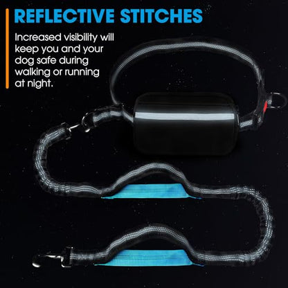 Hands Free Dog Leash with Waist Belt – No-Pull Bungee, Dual Padded Handles & Zipper Pouch for Running, Walking & Training – Adjustable Waist Leash for Large & Medium Dogs (Black) - color: Black