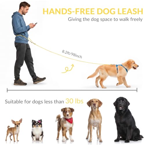 8.2ft Hands Free Dog Leash,Versatile Waist & Crossbody Lead for Medium Dogs,Waterproof & Adjustable for Running Jogging Walking, 360° Swivel Metal Buckle (Yellow) - color: Yellow