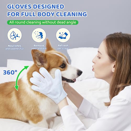 VOISEN 48 Pcs Pet Glove Wipes for Dogs and Cats, Cleaning & Deodorizing Bathing Grooming Wipes,Unscented Thick Nourish Fur Glove Wipes for Pet Dry Cleaning,Daily Care and Travel - size: 48 Pack