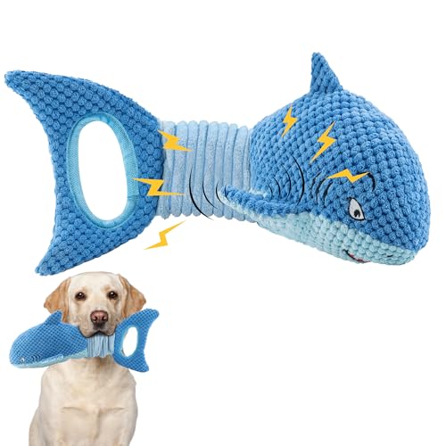 LEGEND SANDY Large Squeaky Dog Toys to Keep Them Busy, Interactive Plush Dog Toy,Crinkle Tug of War Dog Chew Toy for Small, Medium, and Large Dogs - color: Blue Shark