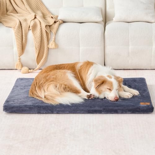 LIORCE Dog Crate Pad - Dog Bed Large Sized Dogs with Removable Washable Cover and Waterproof Lining - XL Memory Foam Pet Bed for Crate - Reversible Kennel Mat (Cool & Warm), 42-inch, Dark Grey - color: Dark Grey Blue, size: 42.0"L x 28.0"W x 2.0"Th