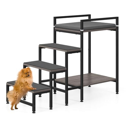 Dog Window Perch Dog Steps for High Beds and Couch, 22''H Non-Slip Stairs for Small Medium Cats, 4 Steps Pet Bunk Bed with Stair, Sturdy Frame