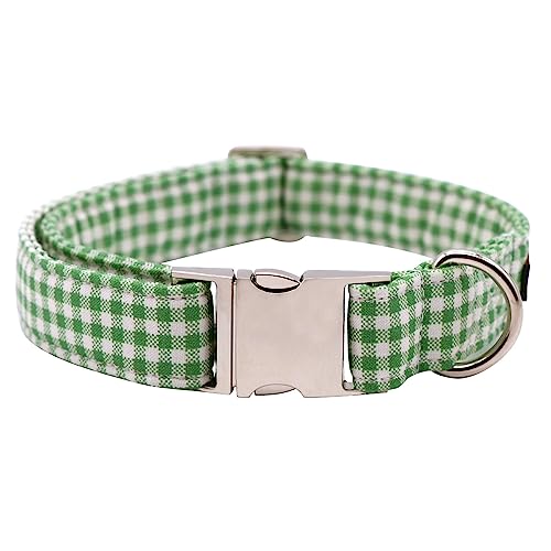 Lionet Paws Dog Collar, Comfortable Adjustable Cute Collar with Metal Buckle for Male Female Puppies and Cats, Tennis Ball Pattern, XS, Neck 8-12 inches - color: Green&White Grid, size: X-Small (Pack of 1)