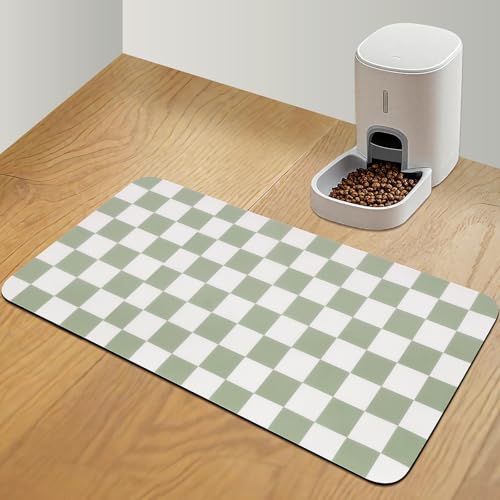 CooRug Checkered Dog Food Mat, Absorbent Leak-Proof Pet Feeding Mat, Quick Dry Cat Food Mat for Messy Drinkers 17" x 32" Green - color: Green, size: 17" x 32"