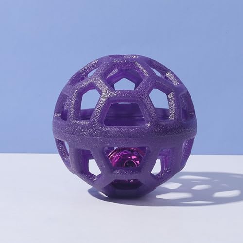 Dog Chew Toys with Bell Sound, 3 Rubber Bouncy Ball for Medium/Large Dogs, Interactive Fetch Ball Teeth Cleaning&Training, Hollow Design with Internal Bells (Purple) - color: Purple