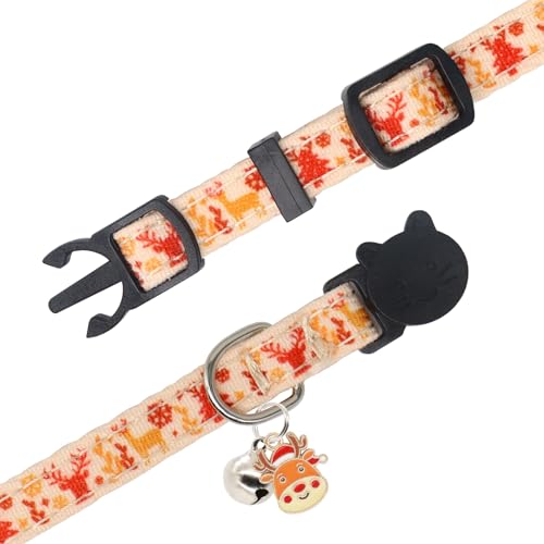 Christmas Cat Collar, Cotton 2 Pack Cat Collar with Bells, Breakaway Collars for Girl Boy Kittens, Reindeer - color: Reindeer