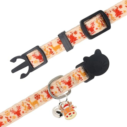 Christmas Cat Collar, Cotton 2 Pack Cat Collar with Bells, Breakaway Collars for Girl Boy Kittens, Reindeer - color: Reindeer