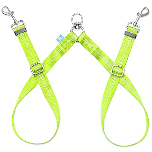 BAAPET Double Dog Leash Splitter, Tangle Free Dual Dog Leash Coupler, Two Dog Walking and Training Extension for Small Medium or Large Dogs (1.0'' x 20~32 Inch, Green) - color: Green, size: 2 Splitter (1.0'' x 20-32'')