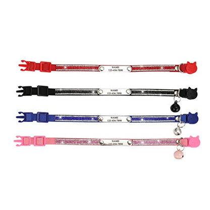 Mogoko Personalized Breakaway Cat Diamond Collar, Customized Bling Kitten Pet Collar with Engraved ID Name Plate and Bell（Pink） - color: Pink