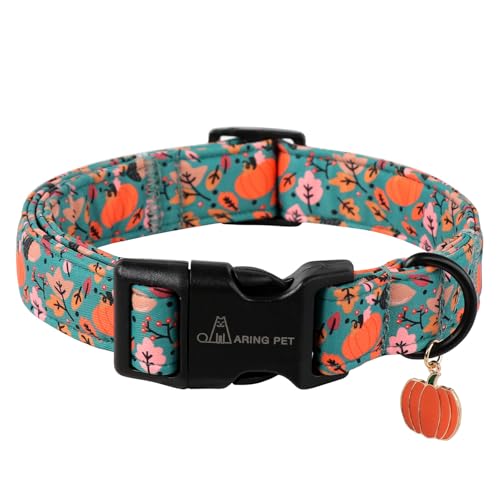 ARING PET Fall Dog Collars, Cute Autumn Pumpkin Maple Leaves Pet Collar with Quick Release Buckle for Small Medium Large Girl Boy Dogs-XS Deep Color - color: Fall Pumpkin Leaf, size: X-Small