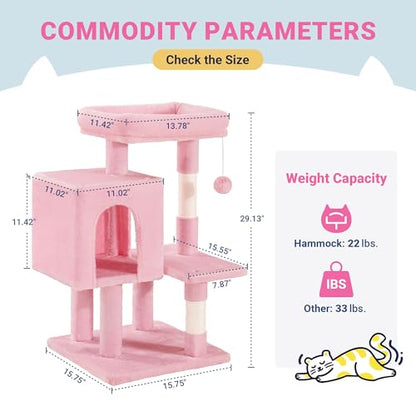 Allewie 29 Inches Cat Tree Tower/Plush Perches Platform/Condo/House/Sisal Scratching Posts/Multi-Level Activity Center Furniture for Kittens/Pink - color: Pink