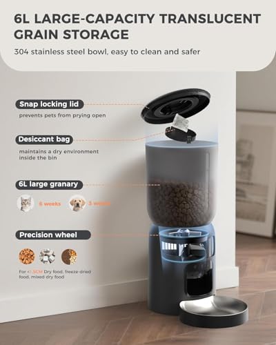PETOCAT AI Automatic Cat Feeder with 2K HD Dual Cameras,5G&2.4G Wi-Fi 6L Cat Food Dispenser with Cats Recognition& Diet Tracking, Laser Interactive Toy & Two-Way Audio