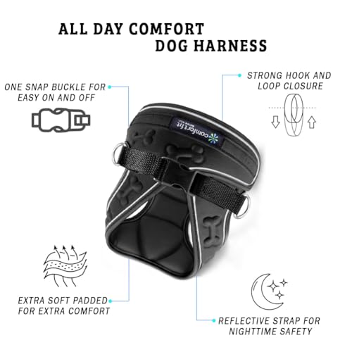Comfort fit All Weather Step-in Reflective Dog Harness - Adjustable Small Dog Harness Medium Sized Dogs - Soft Padded Easy Walk Dog Vest Harnesses - color: Reflective Black, size: S (Chest 12" - 15.5")