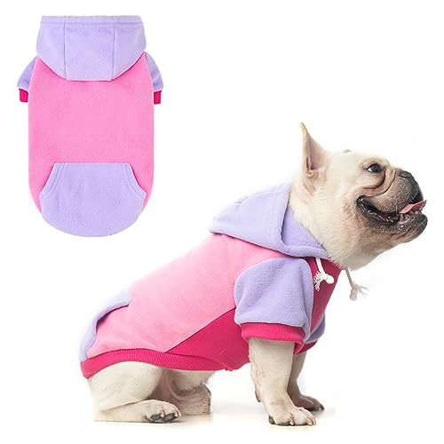 BEAUTYZOO Fleece Dog Hoodie Sweatershirt with Pocket and Leash Hole, Stretchy Small Medium Large Sized Dogs Clothes for Fall Winter Cold Days, Color Designer Warm Dog Jackets,French Bulldog Coats - color: Pink, size: Large
