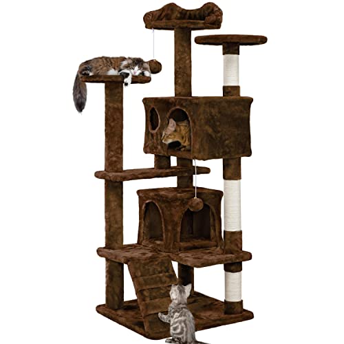 Yaheetech 54in Cat Tree Tower Condo Cat Furniture w/Scratching Post for Kittens Pet House Play - color: Brown, size: 54in
