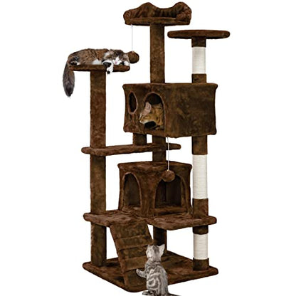Yaheetech 54in Cat Tree Tower Condo Cat Furniture w/Scratching Post for Kittens Pet House Play - color: Brown, size: 54in