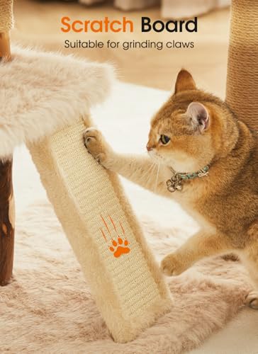 Letkind 38" Modern Cat Tree Tower for Large Indoor Cats, Perches-Natural Solid Wood Cat Tower with Sisal Scratching Post, Perches, Basket & Scratching Post, Aesthetic Boho Cat Furniture - size: 38" Wood Cat tree