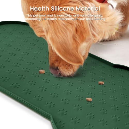 PWTAA Dog Food Mat Anti-Slip Silicone Dog Bowl Mat Thicker Pet Placemat Waterproof Cat Feeder Pad with Raised Edge Puppy Kitten Feeding Mats Suitable Small Medium-Sized Dogs Cats Eating Tray - color: Hunter Green, size: 25.6" x 13"