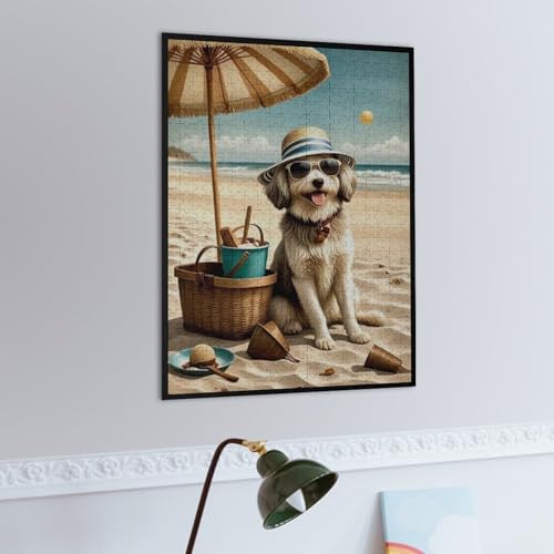 Havanese Dog at The Beach 1000-Piece Wooden Jigsaw Puzzle, Scenic Dog on Beach Artwork, Creative Indoor Puzzle, Relaxing Fun - color: #5