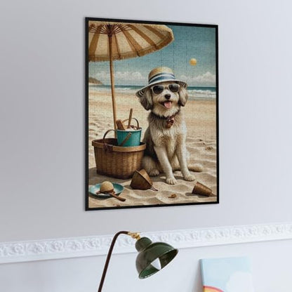 Havanese Dog at The Beach 1000-Piece Wooden Jigsaw Puzzle, Scenic Dog on Beach Artwork, Creative Indoor Puzzle, Relaxing Fun - color: #5