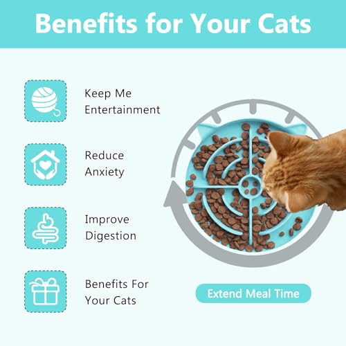 YINEYA 2 Pcs Silicone Slow Feeder Cat Bowl, Cat Slow Feeder for Food Training, Interactive Puzzle Bowls for Puppy, Kitten Dishes to Prevent Overeating, Treat Toys Suitable for Dry and Wet Food - color: Blue & Green