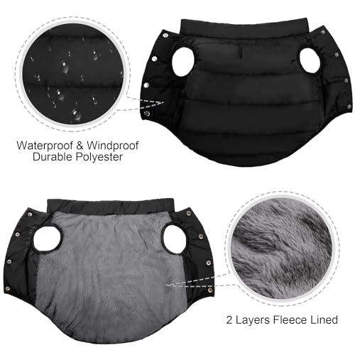 ASENKU Windproof Dog Winter Coat Waterproof Fleece Jacket Cold Weather Pet Apparel for Small Medium Large Dogs (Black, XS) - color: Black, size: X-Small