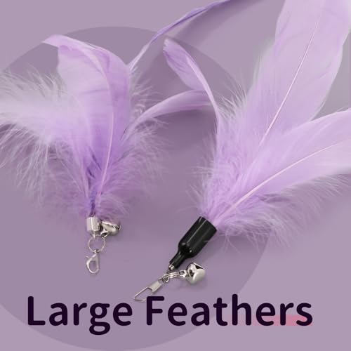 Cat Wand Toys for Indoor Cats - Cat Toy Set with Retractable Teaser Wand and 6 PCS Fairy Feather Toy Refills, Dragonfly Tassel Cat Toys Interactive, Purple - color: Purple