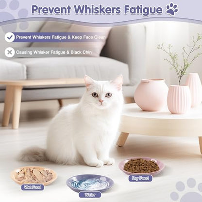6 Pack Cat Food Bowl, Ceramic Cat Bowls, Anti Whisker Fatigue Cats Bowl Set,5.5 Inches Shallow Wide Kitten Plates for Food and Water (CaiSe-A) - color: CaiSe-A