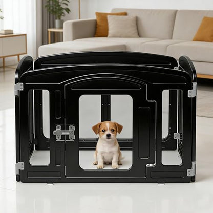 Clear Acrylic Dog Playpen Indoor, Height 24 inch, 4 Panels for Small and Puppy Dogs, Black - color: Black