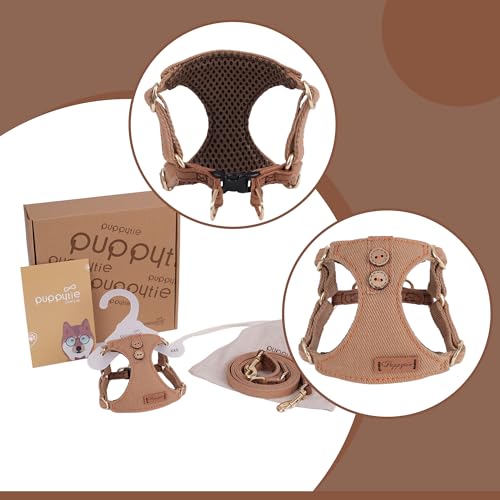 No Pull Dog Harness with Multifunction Dog Leash, Soft Adjustable, Escape Proof, Classic Style, Khaki Camel, S - color: Button-Khaki Camel, size: S