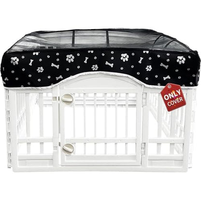 PJYuCien Dog Playpen Mesh Top Cover, Fits 36 Inch 4 Panels Regular Square Plastic Exercise Pet Pen, Adhesive Tape Connections, Black paw (Note: Cover Only, Fence Not Included) - style: Black Paw Cover, 36"Width, Black Paw ( Adhesive Tape Connections )