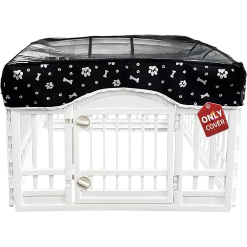 PJYuCien Dog Playpen Mesh Top Cover, Fits 36 Inch 4 Panels Regular Square Plastic Exercise Pet Pen, Adhesive Tape Connections, Black paw (Note: Cover Only, Fence Not Included) - style: Black Paw Cover, 36"Width, Black Paw ( Adhesive Tape Connections )